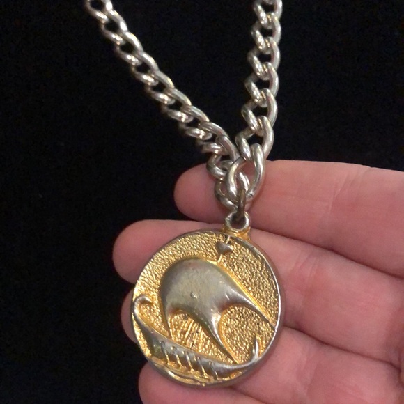 Vintage 80’s /90’s. hip hop style long necklace two- tone gold nautical pendant - Picture 4 of 10